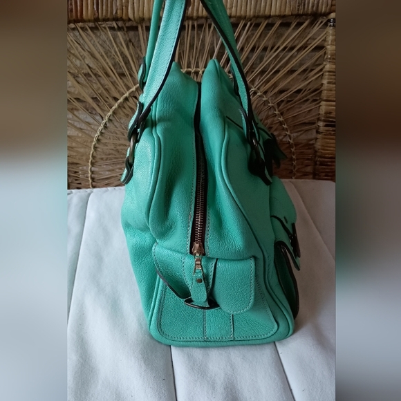 Vintage J & M Davidson England Elegant Green/Turquoise Women's Travel Bag/Purse - Picture 3 of 8